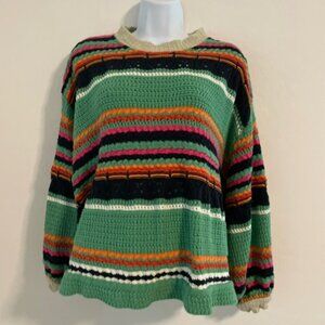 POL multi-Color Crochet Knit Sweater Oversized Pullover Casual Cozy Women SMALL